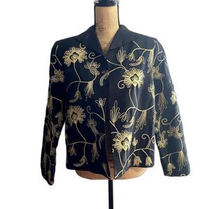 Silk Club Collection Black Gold‎ Floral Embroidered Evening Jacket Blazer Medium